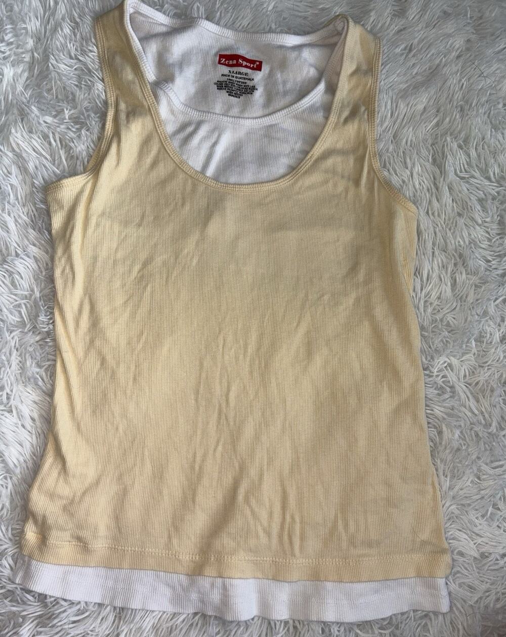 Zena Sport Women’s XL Ribbed Layer Look Tank Top. Cute, Comfortable